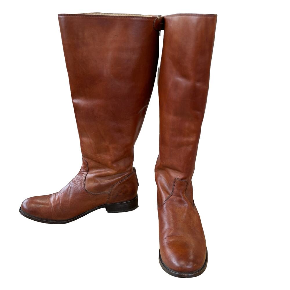 Frye Melissa Tall Boot Women Size 7B Cognac Cox Button Back Zip Extended 3476431